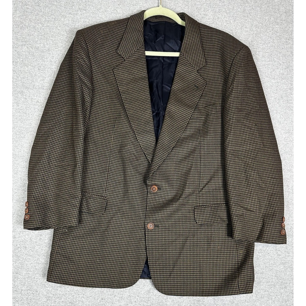 Ferrini Blazer Mens 44R Brown Wool Houndstooth Sport Coat Jacket 2 Button‎